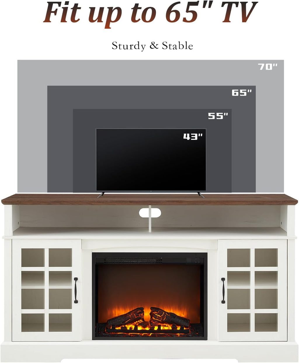 Fireplace TV Stand for Television up to 65", Entertainment Center with Storage Cabinet and Shelves, 23'' Electric Fireplace with Adjustable Warmth for Living Room/Bedroom, White - Grand Goldman