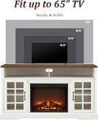 Fireplace TV Stand for Television up to 65", Entertainment Center with Storage Cabinet and Shelves, 23'' Electric Fireplace with Adjustable Warmth for Living Room/Bedroom, White - Grand Goldman