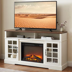 Fireplace TV Stand for Television up to 65", Entertainment Center with Storage Cabinet and Shelves, 23'' Electric Fireplace with Adjustable Warmth for Living Room/Bedroom, White - Grand Goldman