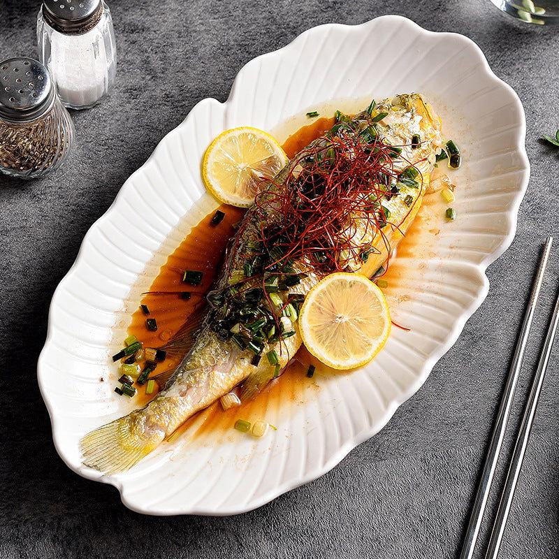 Fish Steaming Plate Household Oval Ceramic Plate - Grand Goldman
