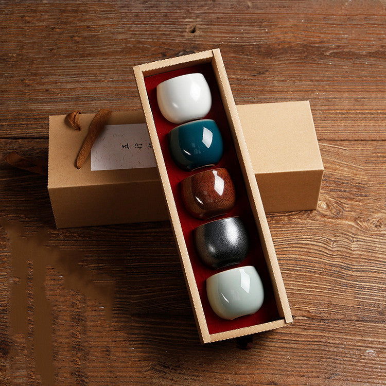 Five Famous Kiln Tea Cups Of Rough Pottery - Grand Goldman