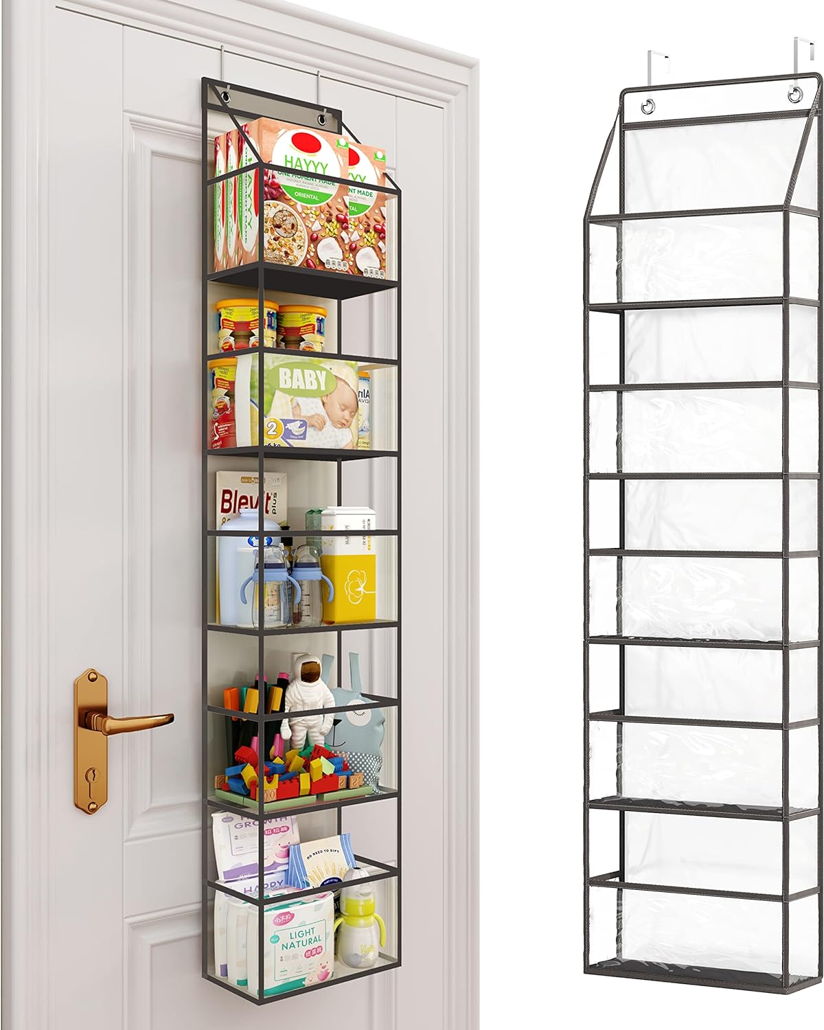 Fixwal 5-Shelf Over The Door Hanging Pantry Organizer, Room Organizer with Clear Plastic Pockets, 25lb Ultra Sturdy & Large Capacity for Closet, Bedroom, Nursery, Bathroom and Sundries - Grand Goldman
