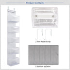 Fixwal 5-Shelf Over The Door Hanging Pantry Organizer, Room Organizer with Clear Plastic Pockets, 25lb Ultra Sturdy & Large Capacity for Closet, Bedroom, Nursery, Bathroom and Sundries - Grand Goldman