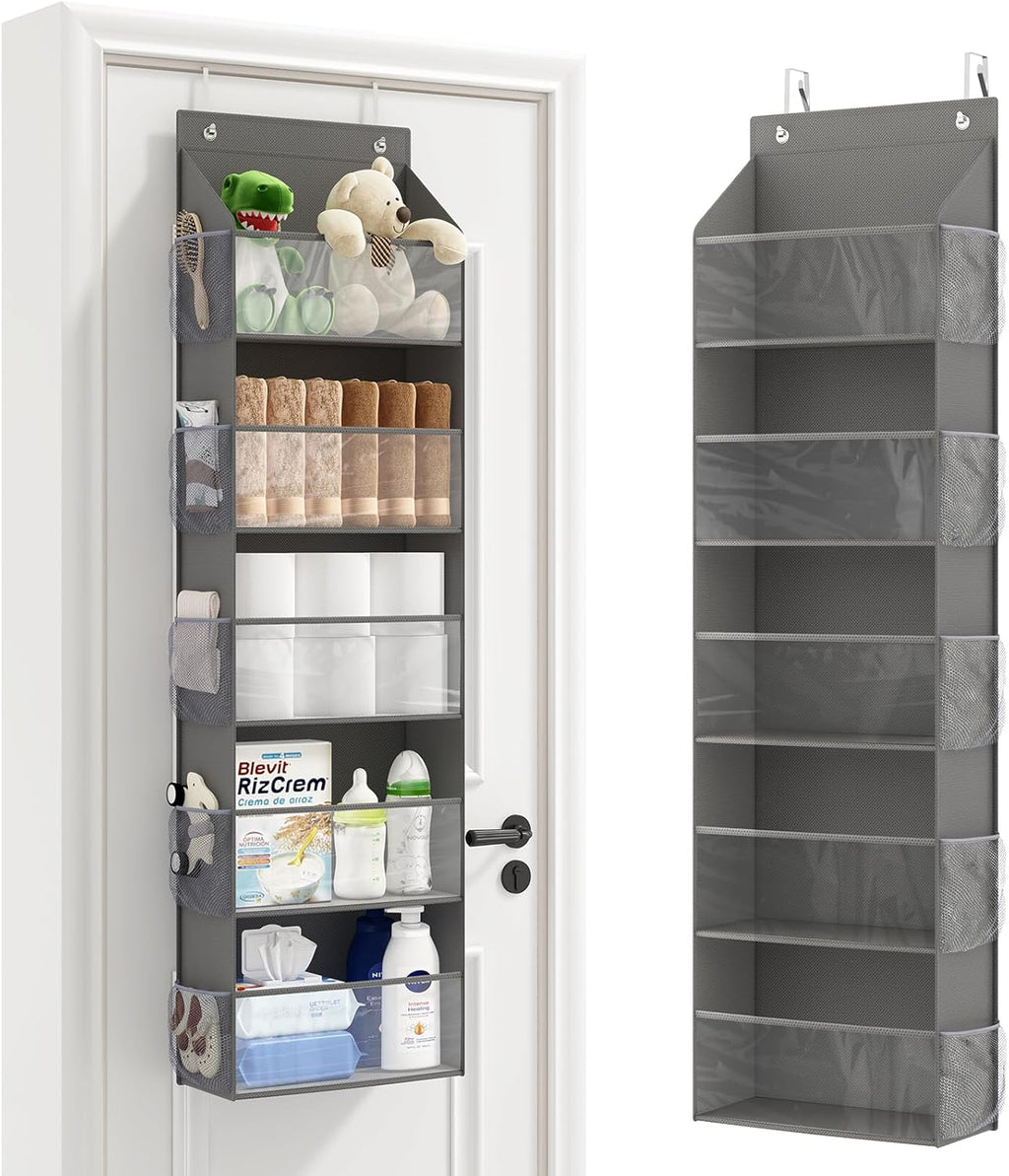 Fixwal 5-Shelf Over The Door Hanging Pantry Organizer, Room Organizer with Clear Plastic Pockets, 25lb Ultra Sturdy & Large Capacity for Closet, Bedroom, Nursery, Bathroom and Sundries - Grand Goldman