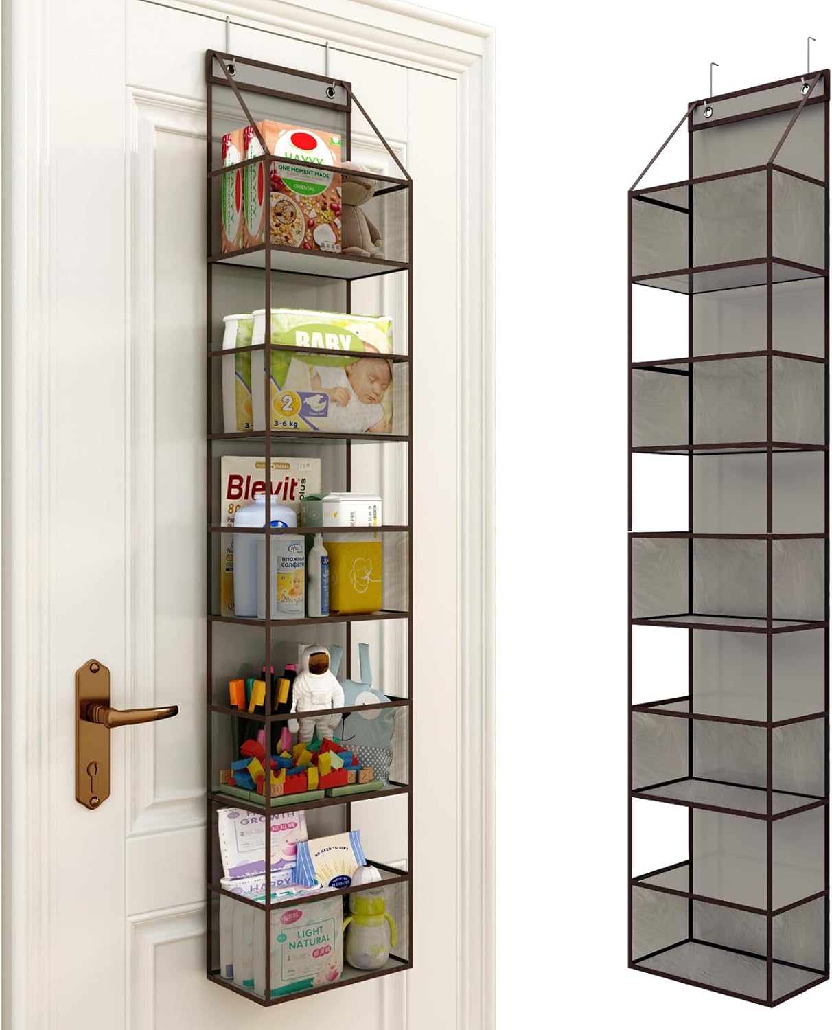 Fixwal 5-Shelf Over The Door Hanging Pantry Organizer, Room Organizer with Clear Plastic Pockets, 25lb Ultra Sturdy & Large Capacity for Closet, Bedroom, Nursery, Bathroom and Sundries - Grand Goldman