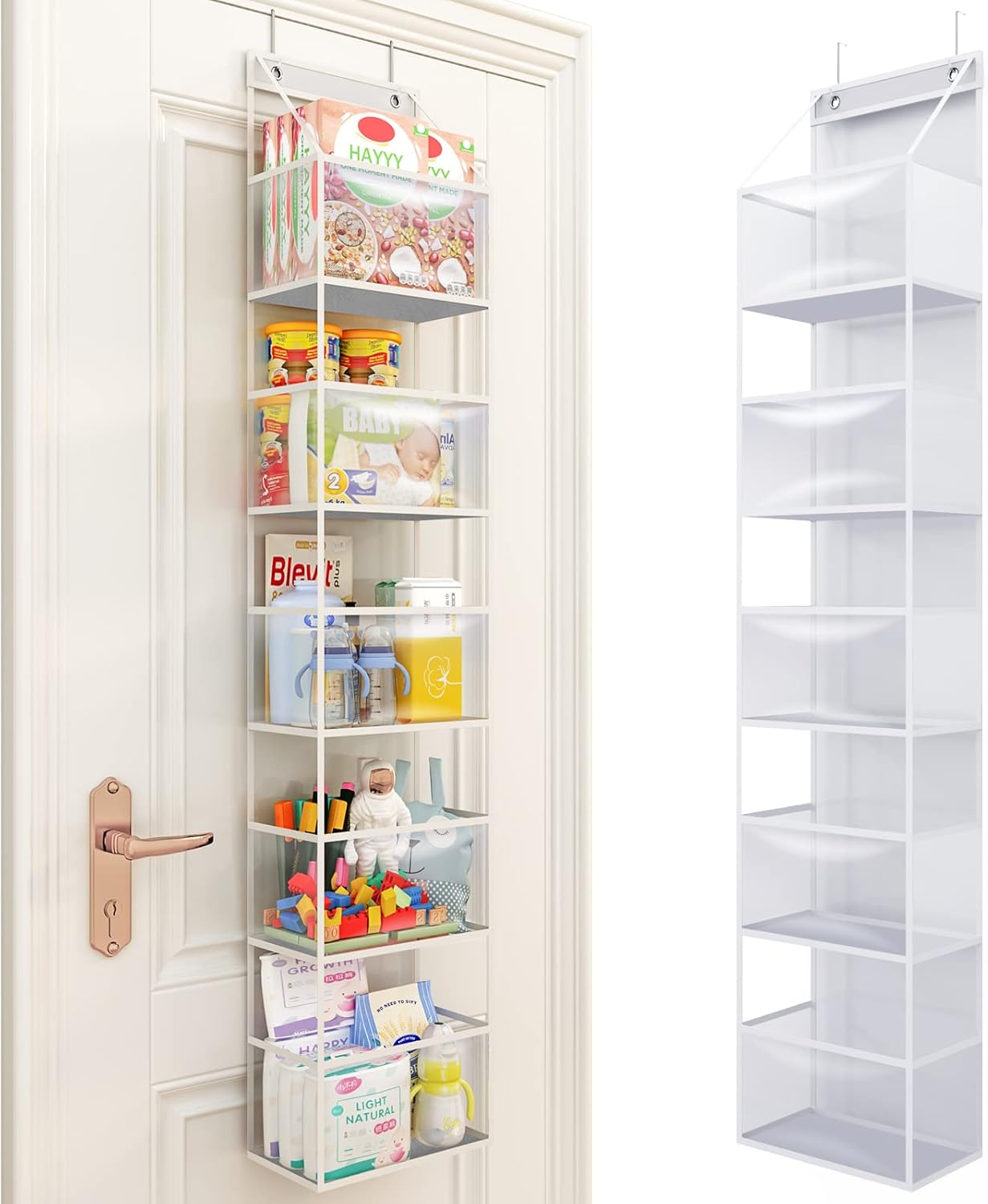 Fixwal 5-Shelf Over The Door Hanging Pantry Organizer, Room Organizer with Clear Plastic Pockets, 25lb Ultra Sturdy & Large Capacity for Closet, Bedroom, Nursery, Bathroom and Sundries - Grand Goldman