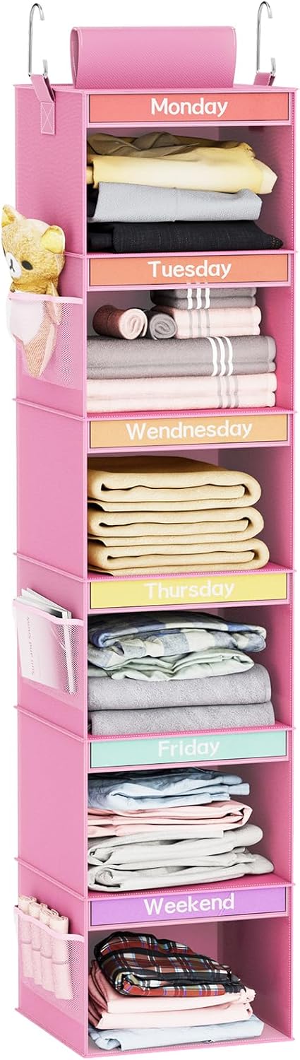 Fixwal 6-Shelf Weekly Clothes Organizer for Kids, Kids Daily Shelf Hanging Closet Organizer with 6 Side Pockets, Days of The Week Hanging Storage Shelves (Dark Grey) - Grand Goldman