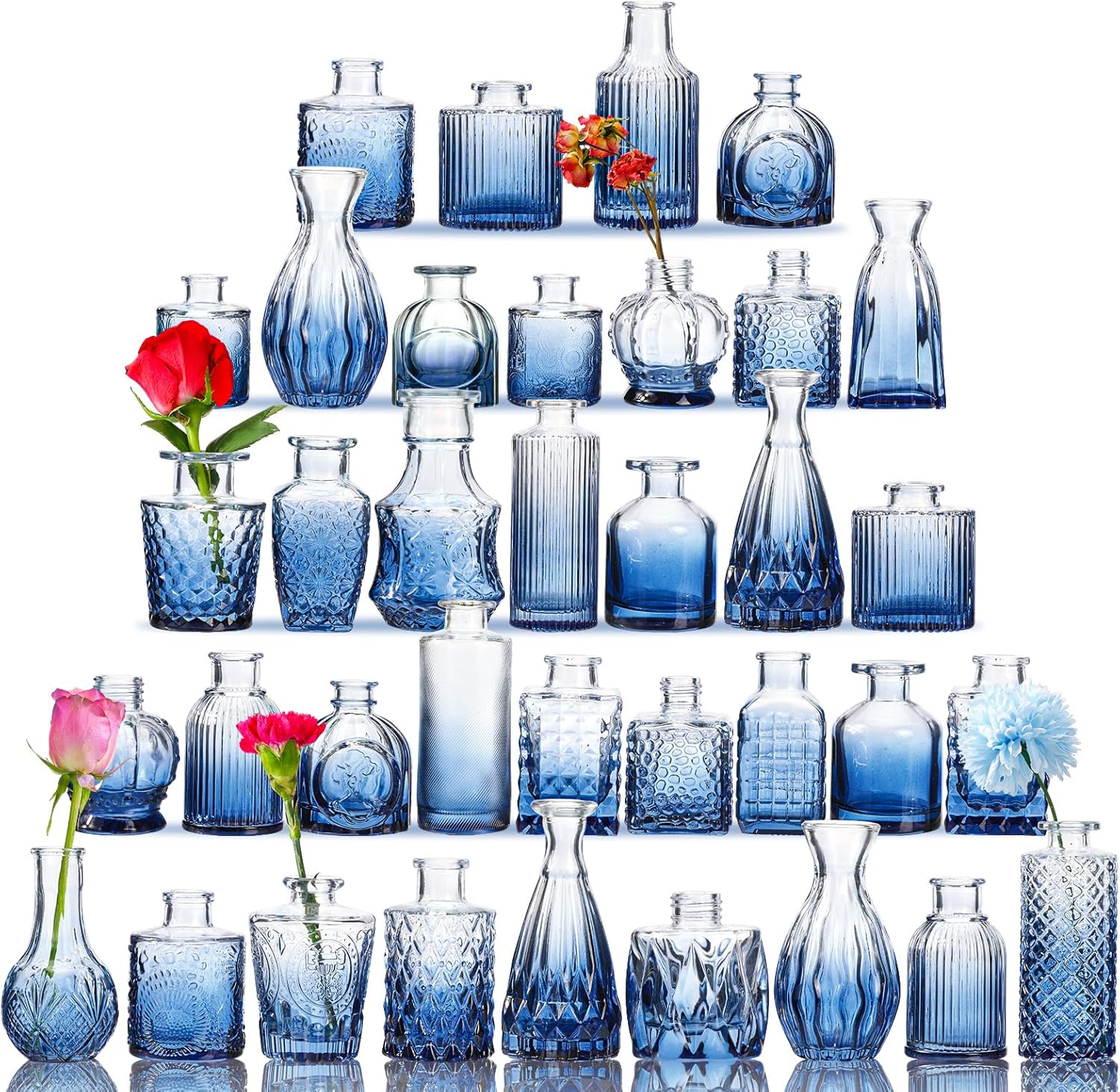 Fixwal Set of 5 Bud Vases, Small Vase for Flowers, Glass Vase for Home Decor, Wedding Decorations, Clear Flower Vases for Centerpieces, Vintage Vase for Home Decor - Grand Goldman