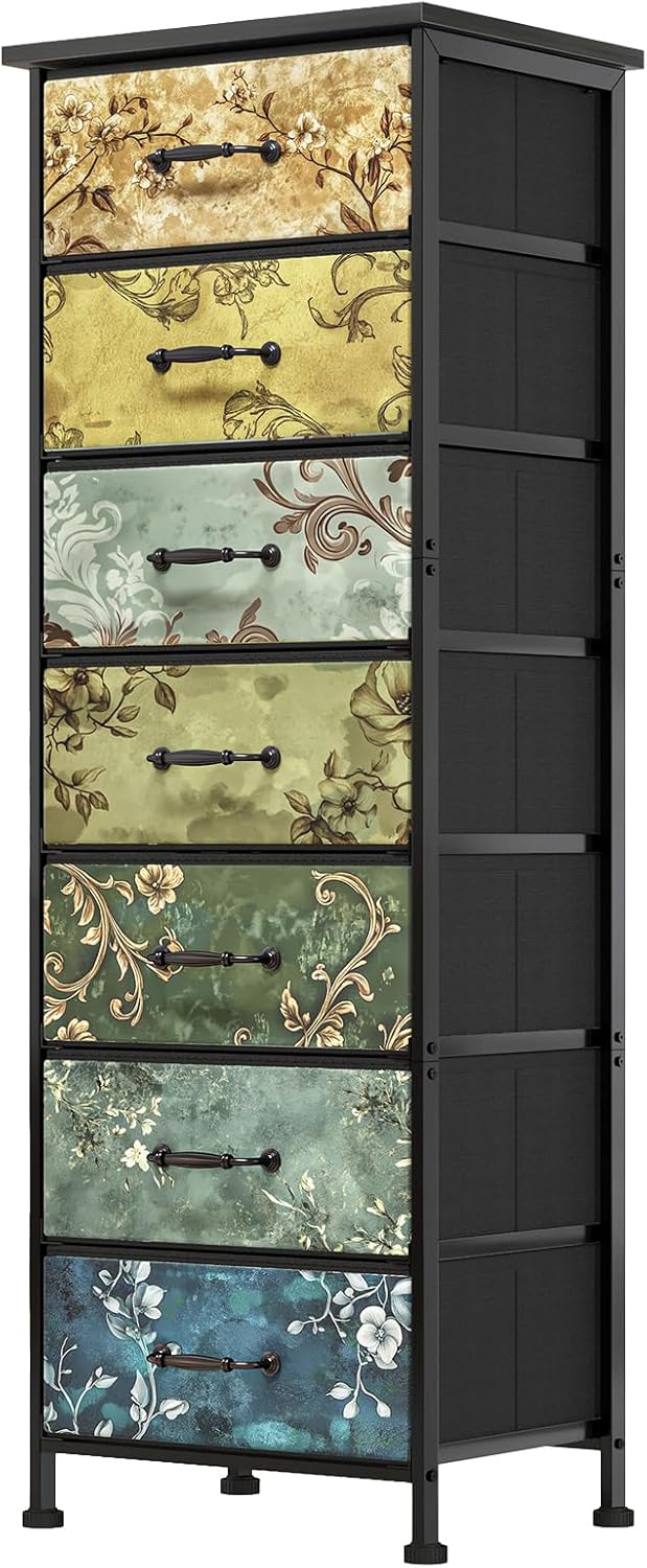 Fixwal White Tall Dresser for Bedroom, Storage Dresser Organizer with 7 Fabric Drawers, Nightstand Furniture in Closet, Entryway, Hallway - Grand Goldman