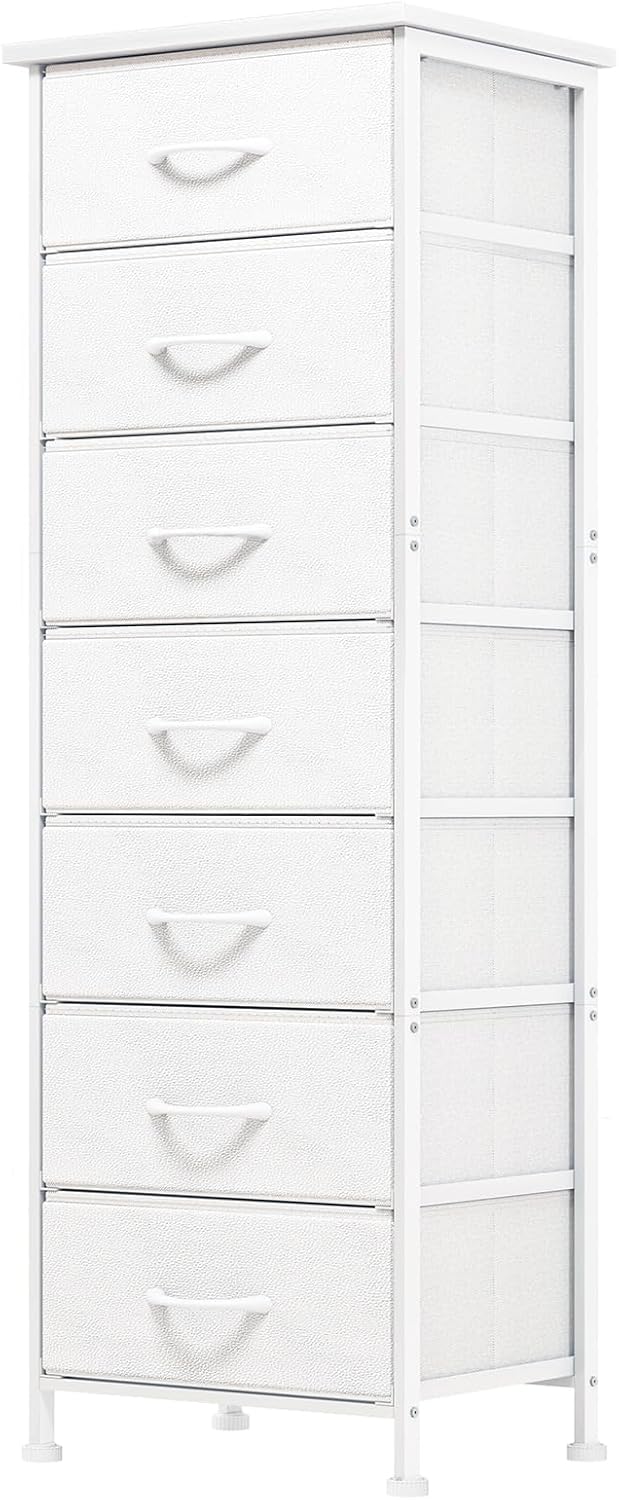 Fixwal White Tall Dresser for Bedroom, Storage Dresser Organizer with 7 Fabric Drawers, Nightstand Furniture in Closet, Entryway, Hallway - Grand Goldman