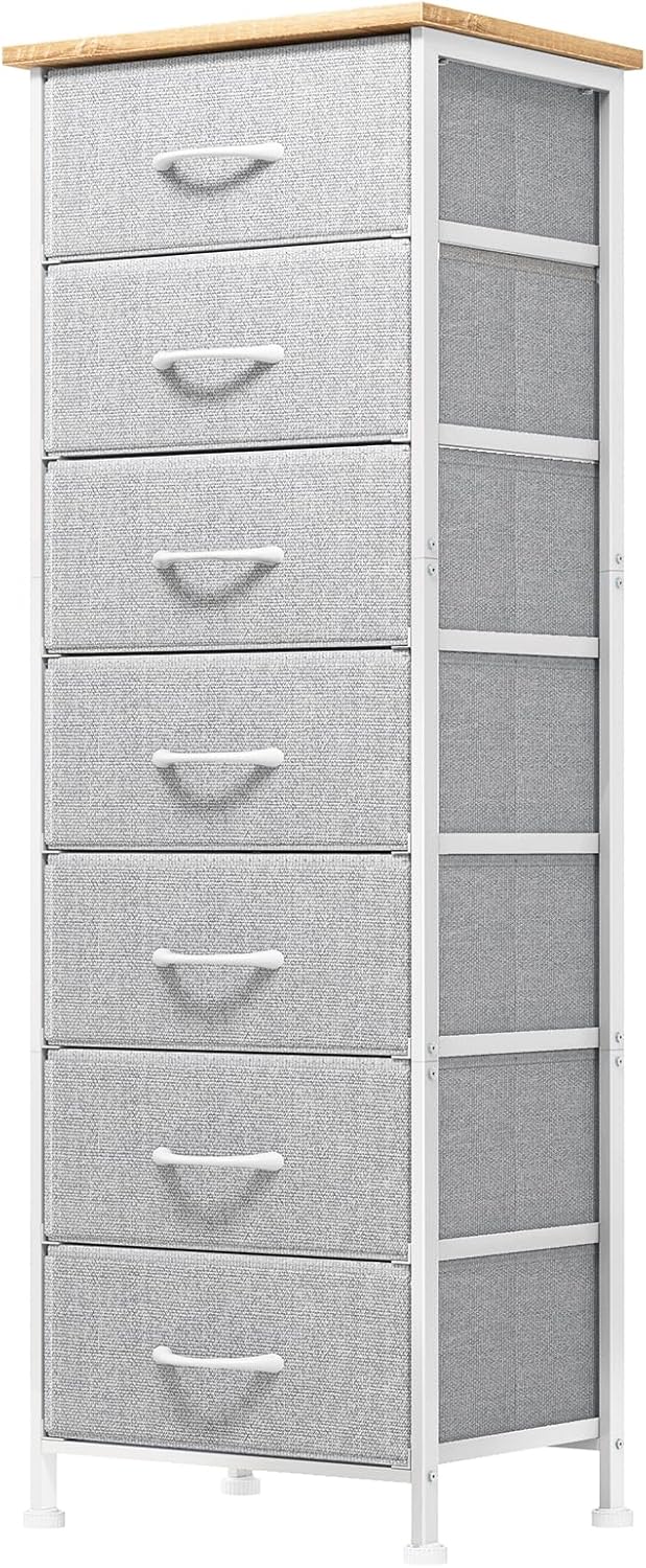 Fixwal White Tall Dresser for Bedroom, Storage Dresser Organizer with 7 Fabric Drawers, Nightstand Furniture in Closet, Entryway, Hallway - Grand Goldman