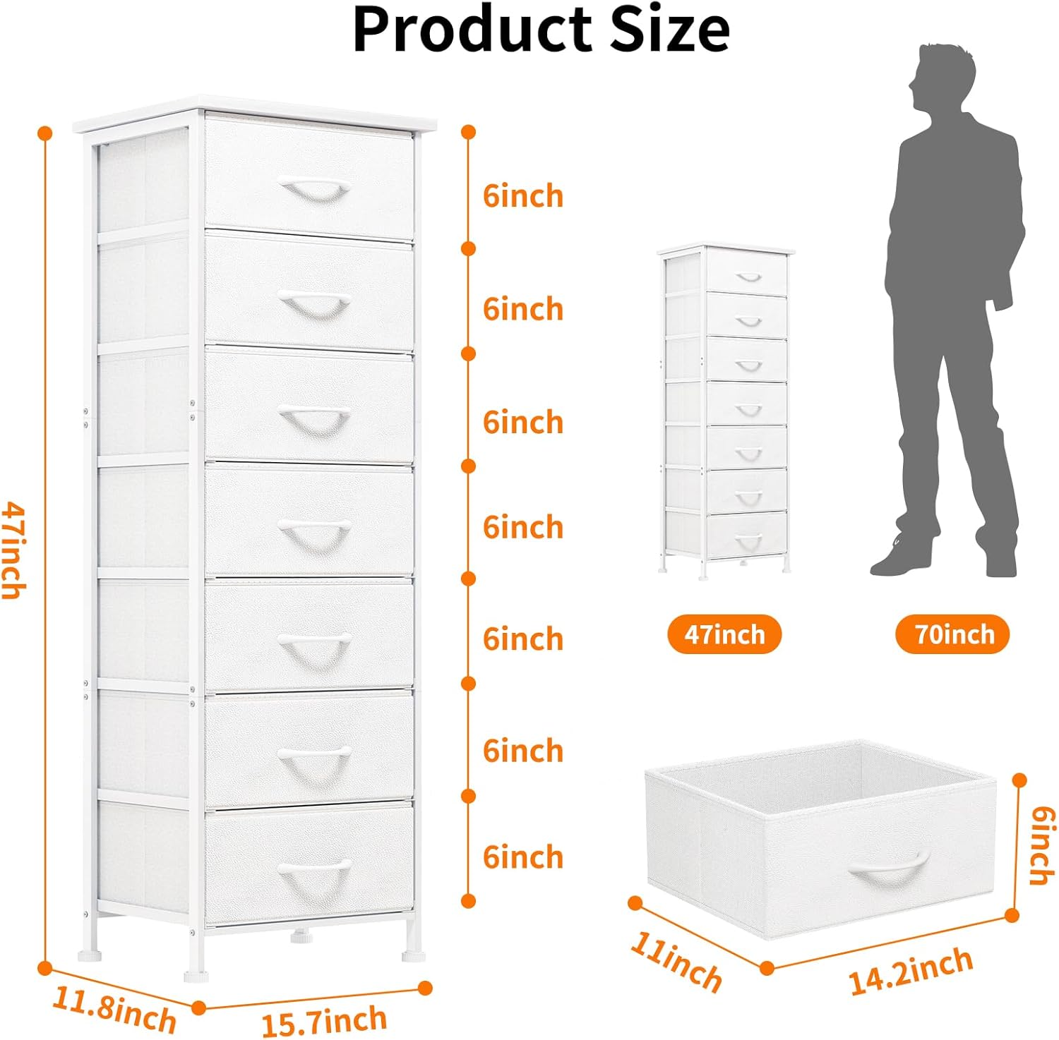 Fixwal White Tall Dresser for Bedroom, Storage Dresser Organizer with 7 Fabric Drawers, Nightstand Furniture in Closet, Entryway, Hallway - Grand Goldman