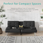 Flamaker Futon Sofa Bed Modern Folding Futon Set Convertible Recliner Lounge for Living Room with 2 Cup Holders, Removable Armrests (PU Leather, Black) - Grand Goldman