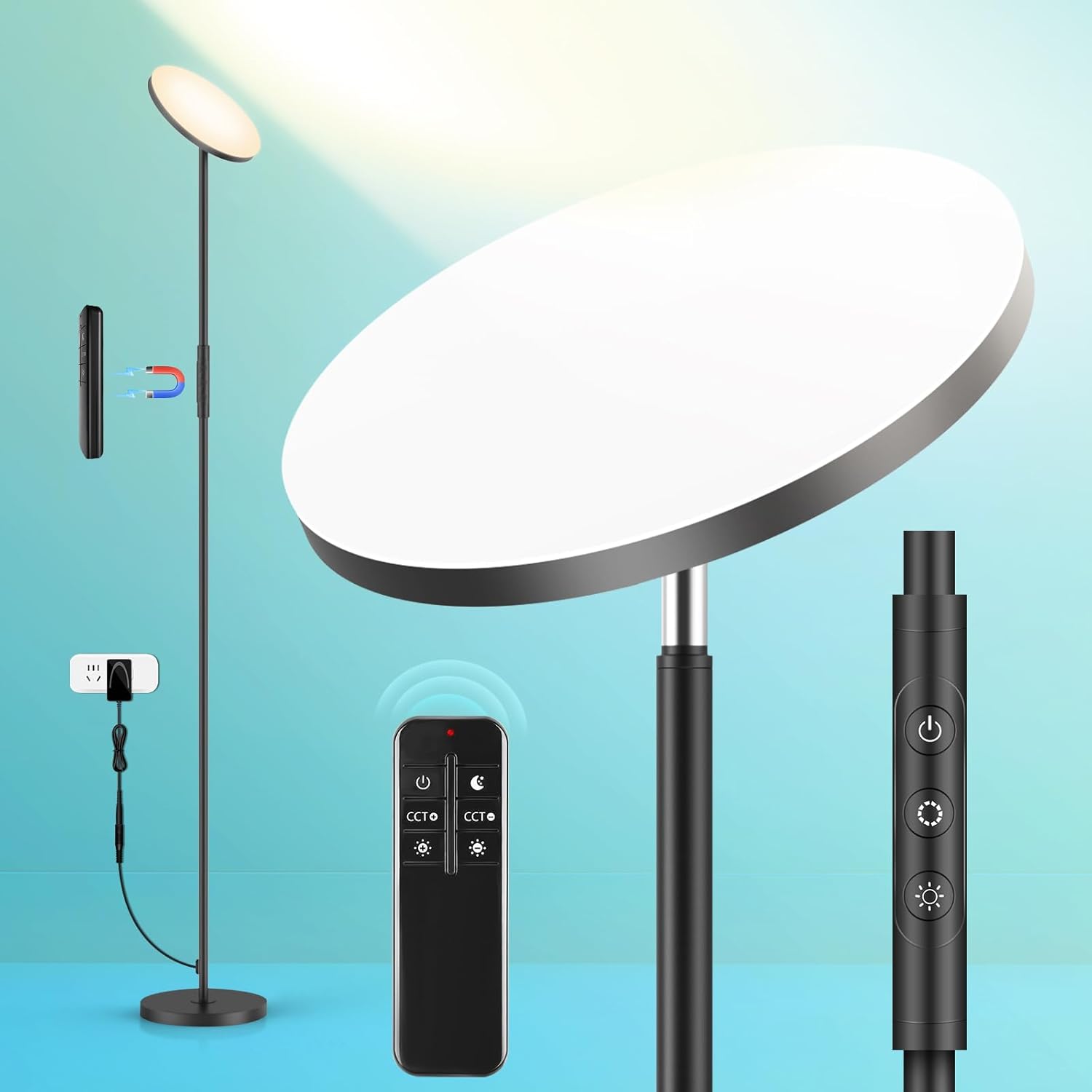 Floor Lamp, 2400LM Super Bright LED Lamps for Living Room 250W Equivalent, Tall Standing Lamp with Remote/Touch Control, Torchiere Bedroom Lamp with 2700K-6500K Stepless Dimmable for Modern Room Decor - Grand Goldman