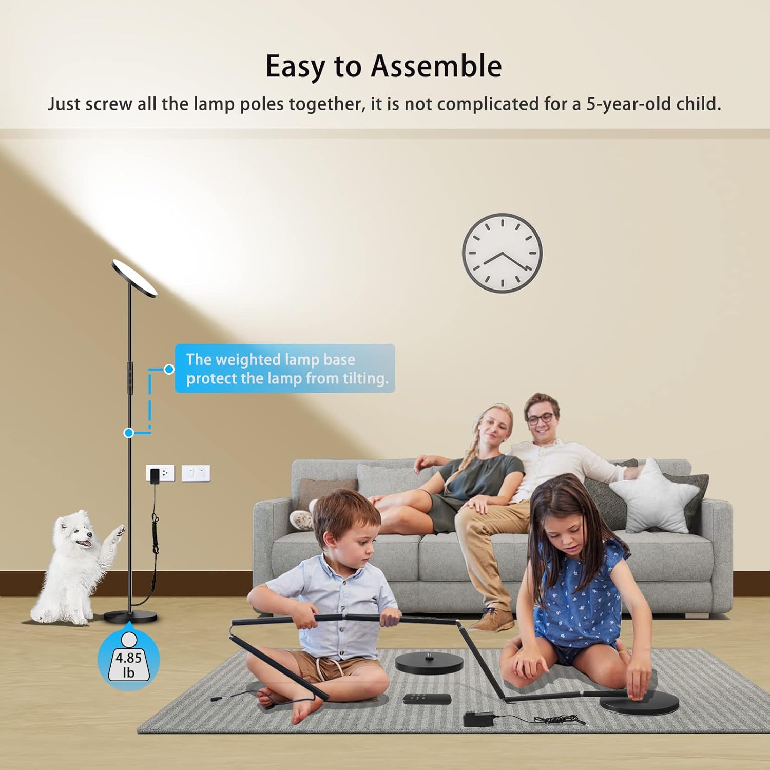 Floor Lamp, 2400LM Super Bright LED Lamps for Living Room 250W Equivalent, Tall Standing Lamp with Remote/Touch Control, Torchiere Bedroom Lamp with 2700K-6500K Stepless Dimmable for Modern Room Decor - Grand Goldman