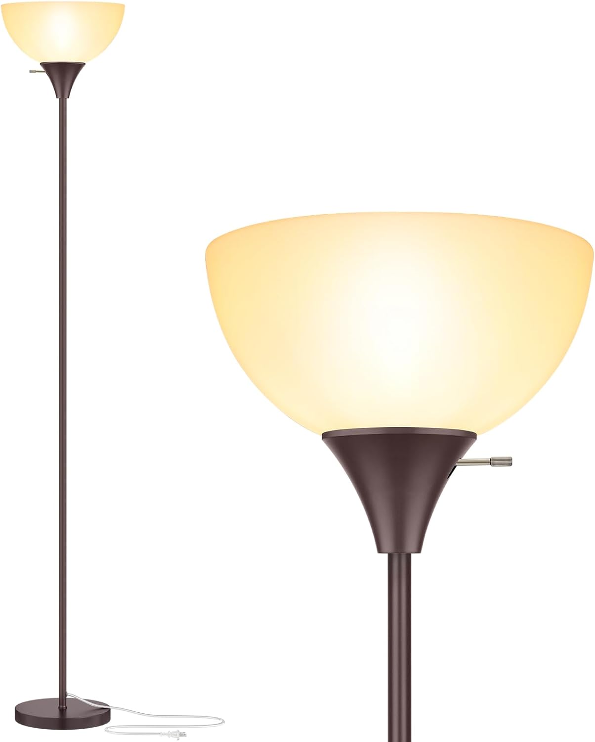 Floor Lamp, LED Standing Lamps with White Plastic Shade, Black Modern Torchiere Floor Lamp, Tall Lamps for Living Room Dorm, Bulb not Included - Grand Goldman