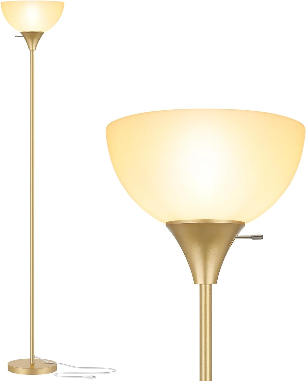 Floor Lamp, LED Standing Lamps with White Plastic Shade, Black Modern Torchiere Floor Lamp, Tall Lamps for Living Room Dorm, Bulb not Included - Grand Goldman