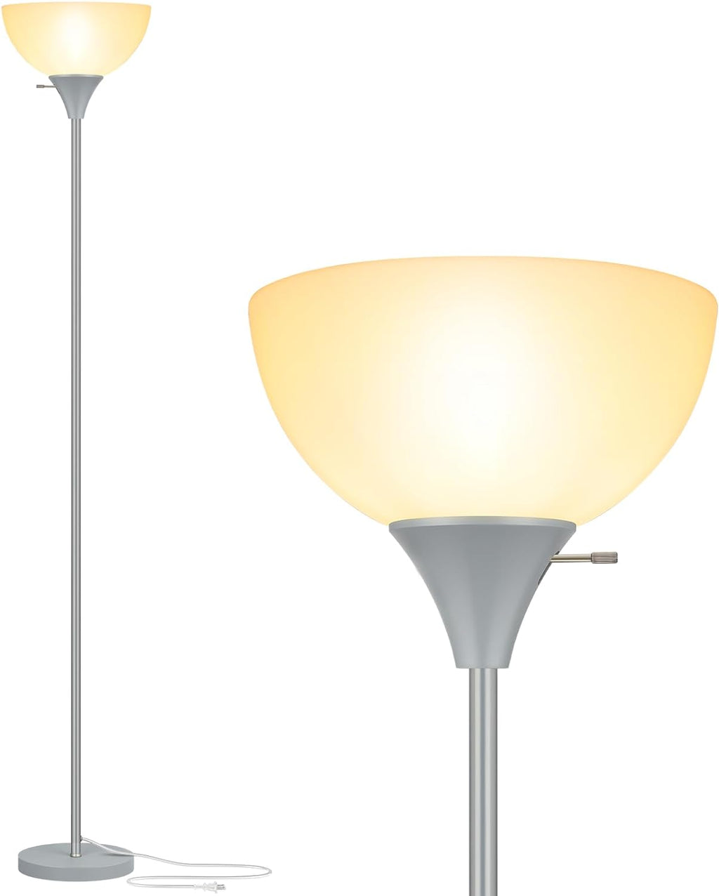 Floor Lamp, LED Standing Lamps with White Plastic Shade, Black Modern Torchiere Floor Lamp, Tall Lamps for Living Room Dorm, Bulb not Included - Grand Goldman