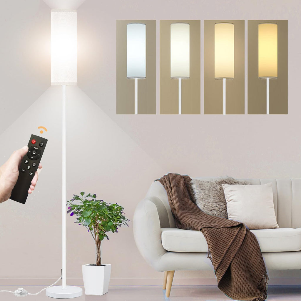 Floor Lamp for Living Room Bedroom,Modern LED Floor Lamp with Remote Control and Stepless Dimmable Colors Temperature & Brightness,Standing Lamps Tall Lamp, 9W Bulb Included(White) - Grand Goldman
