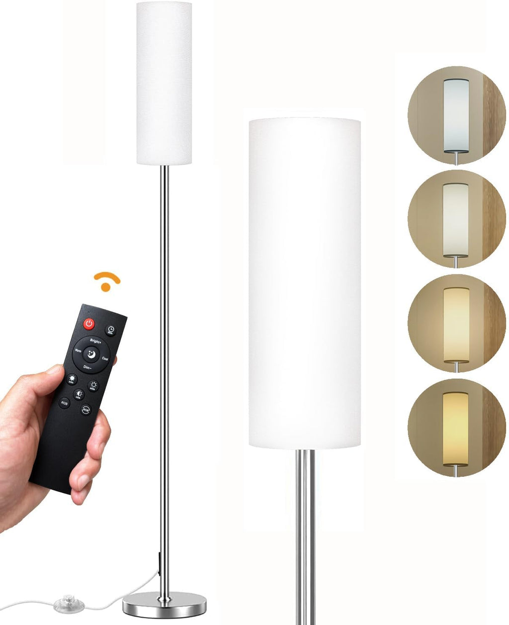 Floor Lamp for Living Room Bedroom,Modern LED Floor Lamp with Remote Control and Stepless Dimmable Colors Temperature & Brightness,Standing Lamps Tall Lamp, 9W Bulb Included(White) - Grand Goldman
