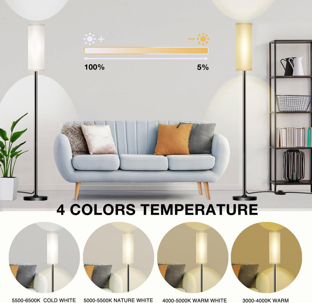 Floor Lamp for Living Room Bedroom,Modern LED Floor Lamp with Remote Control and Stepless Dimmable Colors Temperature & Brightness,Standing Lamps Tall Lamp, 9W Bulb Included(White) - Grand Goldman