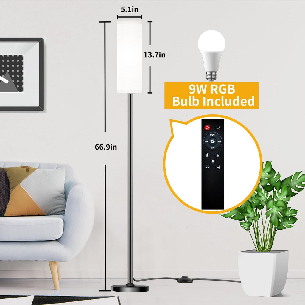 Floor Lamp for Living Room Bedroom,Modern LED Floor Lamp with Remote Control and Stepless Dimmable Colors Temperature & Brightness,Standing Lamps Tall Lamp, 9W Bulb Included(White) - Grand Goldman