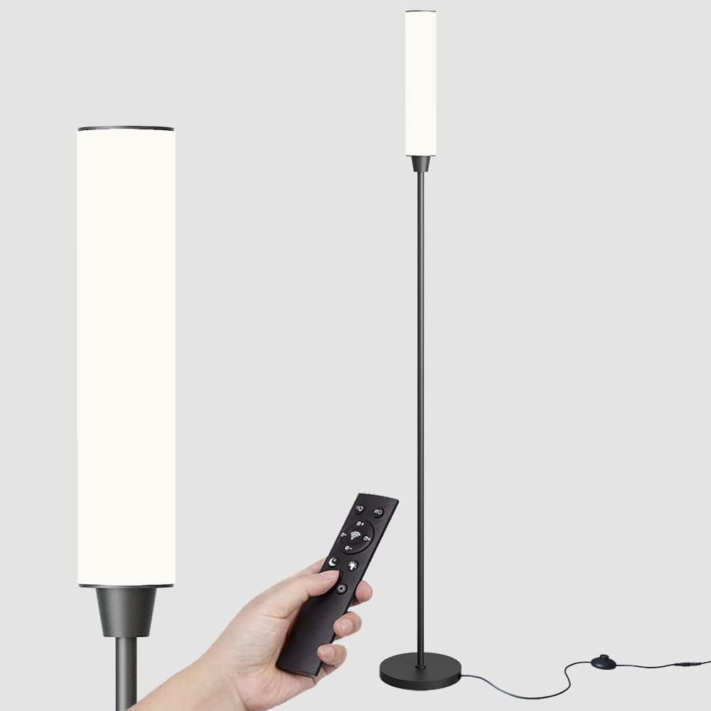 Floor Lamp with Remote Control,Bright Floor Lamps for Living Room/Bedroom/Office, Stepless Adjustable 3000K-6000K Colors and 10-100% Brightness,Standing Light with Foot Switch (Black) - Grand Goldman