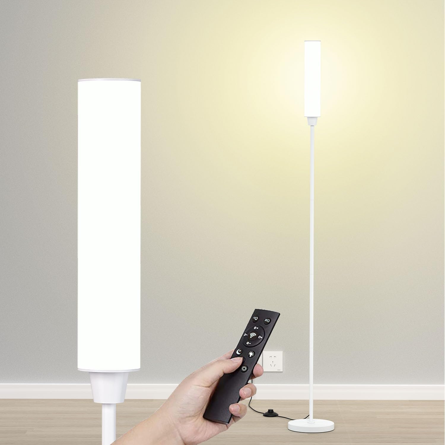 Floor Lamp with Remote Control,Bright Floor Lamps for Living Room/Bedroom/Office, Stepless Adjustable 3000K-6000K Colors and 10-100% Brightness,Standing Light with Foot Switch (Black) - Grand Goldman