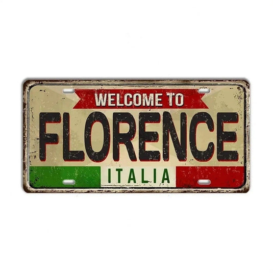 Florence Plate Metal Tin Signs for Wall Art Decoration Vintage Tags Metal Automotive Signs For Man Cave Cafe Bar Club Garage Pub - Grand Goldman