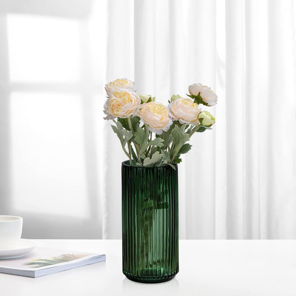 Flower Vase 7.5 inch Green Thickened Glass Vase for Bookshelf,Dinner Table,Indoor Office Desktop,Meeting Room,Bathroom,Countertop,Home Christmas Day Decoration - Grand Goldman