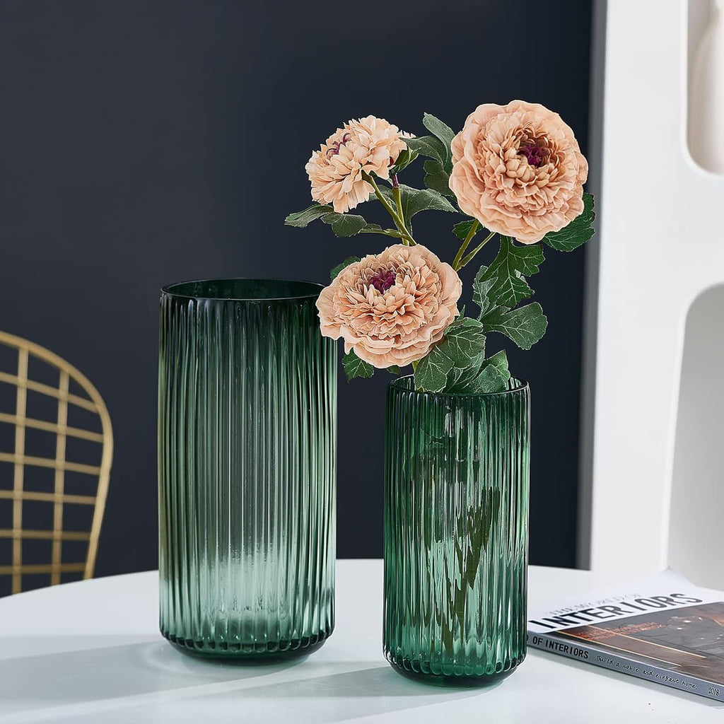 Flower Vase 7.5 inch Green Thickened Glass Vase for Bookshelf,Dinner Table,Indoor Office Desktop,Meeting Room,Bathroom,Countertop,Home Christmas Day Decoration - Grand Goldman