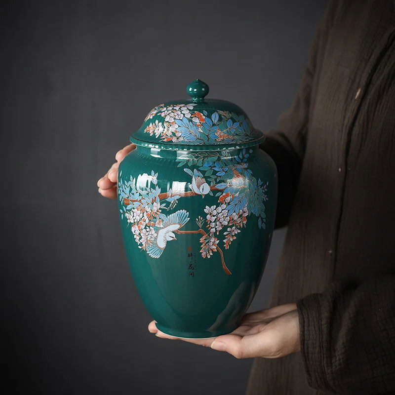 Flower and Bird Tea Pot Ceramic Decoration Candy Jewelry Food Storage Tank Exquisite Flower Arrangement Vase Home Storage Tank - Grand Goldman