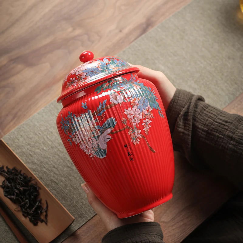 Flower and Bird Tea Pot Ceramic Decoration Candy Jewelry Food Storage Tank Exquisite Flower Arrangement Vase Home Storage Tank - Grand Goldman