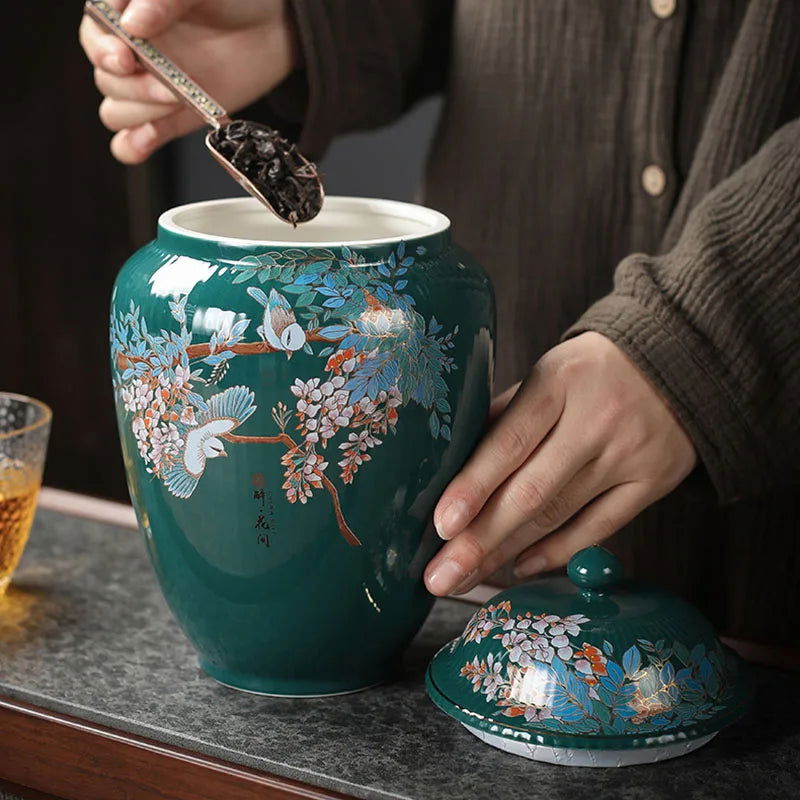 Flower and Bird Tea Pot Ceramic Decoration Candy Jewelry Food Storage Tank Exquisite Flower Arrangement Vase Home Storage Tank - Grand Goldman
