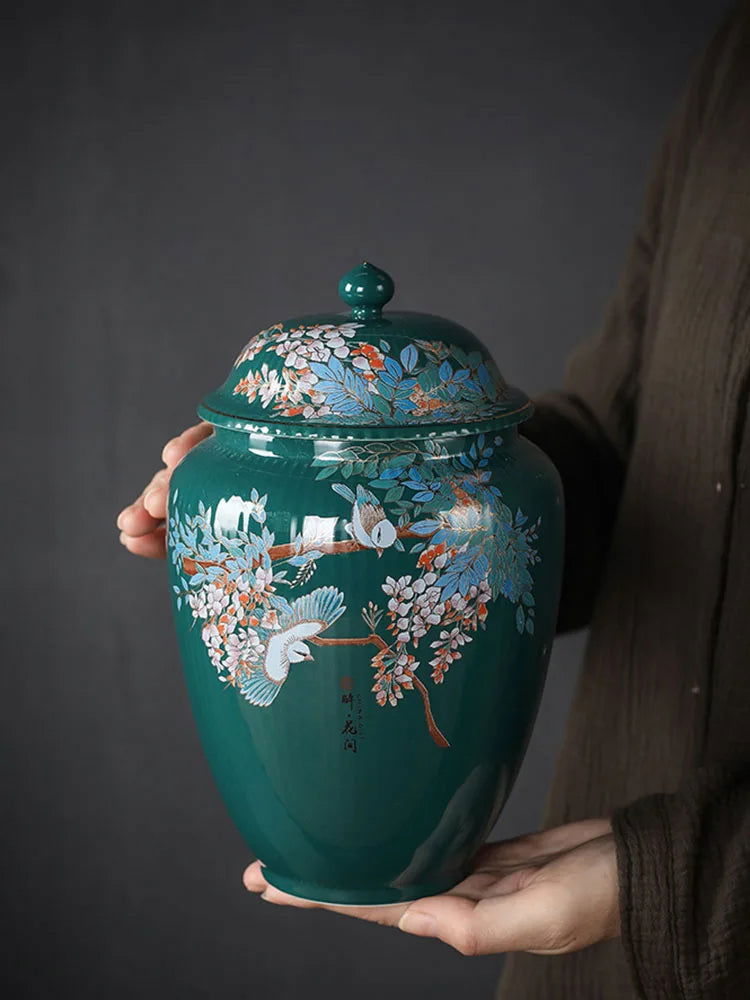 Flower and Bird Tea Pot Ceramic Decoration Candy Jewelry Food Storage Tank Exquisite Flower Arrangement Vase Home Storage Tank - Grand Goldman