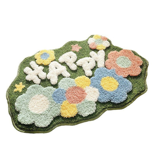 Flowers Home Bathroom Absorbent Flocking Carpet - Grand Goldman