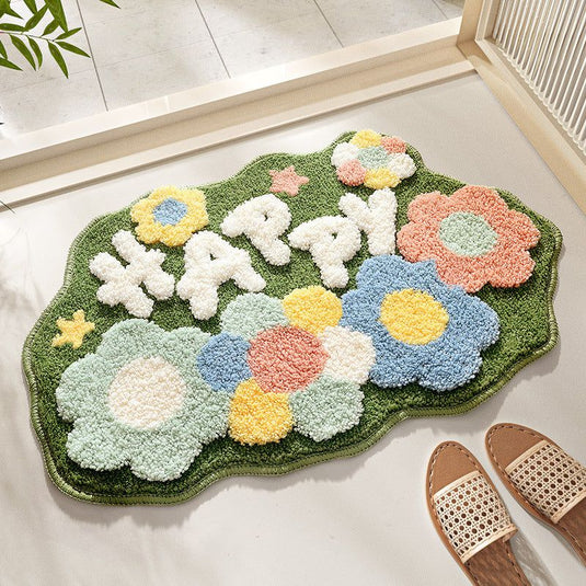 Flowers Home Bathroom Absorbent Flocking Carpet - Grand Goldman