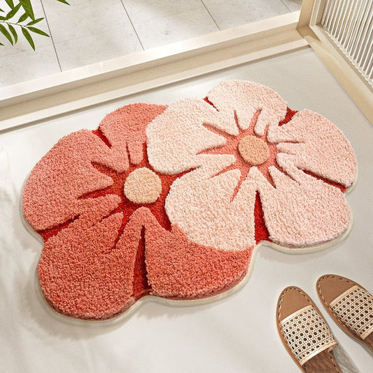 Flowers Home Bathroom Absorbent Flocking Carpet - Grand Goldman