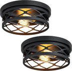 Flush Mount Ceiling Light Fixture,Black 2-Light Hallway Light Fixtures Ceiling,Light Fixtures Ceiling Mount for Farmhouse,Kitchen,Hall (2 Pack) - Grand Goldman