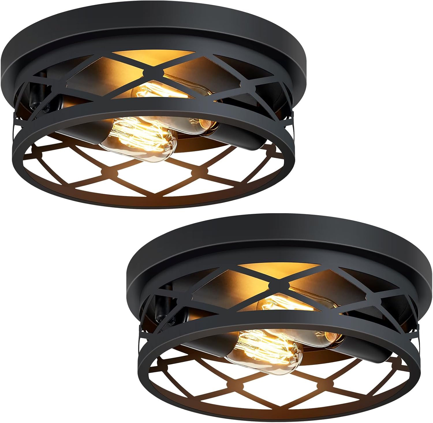 Flush Mount Ceiling Light Fixture,Black 2-Light Hallway Light Fixtures Ceiling,Light Fixtures Ceiling Mount for Farmhouse,Kitchen,Hall (2 Pack) - Grand Goldman