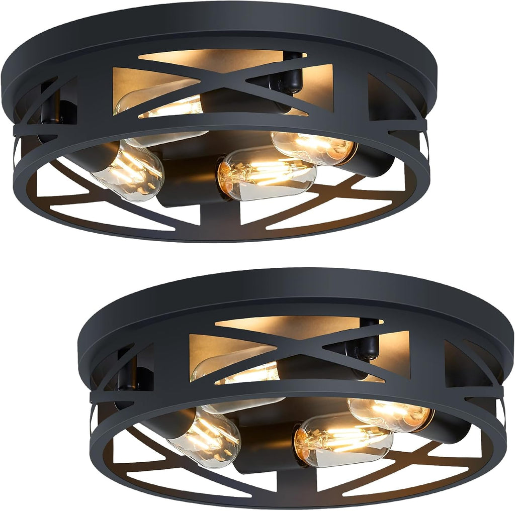 Flush Mount Ceiling Light Fixture,Black 2-Light Hallway Light Fixtures Ceiling,Light Fixtures Ceiling Mount for Farmhouse,Kitchen,Hall (2 Pack) - Grand Goldman
