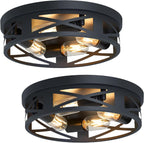Flush Mount Ceiling Light Fixture,Black 2-Light Hallway Light Fixtures Ceiling,Light Fixtures Ceiling Mount for Farmhouse,Kitchen,Hall (2 Pack) - Grand Goldman
