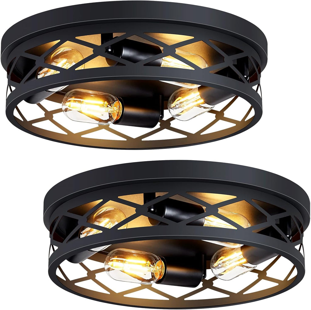 Flush Mount Ceiling Light Fixture,Black 2-Light Hallway Light Fixtures Ceiling,Light Fixtures Ceiling Mount for Farmhouse,Kitchen,Hall (2 Pack) - Grand Goldman
