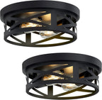 Flush Mount Ceiling Light Fixture,Black 2-Light Hallway Light Fixtures Ceiling,Light Fixtures Ceiling Mount for Farmhouse,Kitchen,Hall (2 Pack) - Grand Goldman