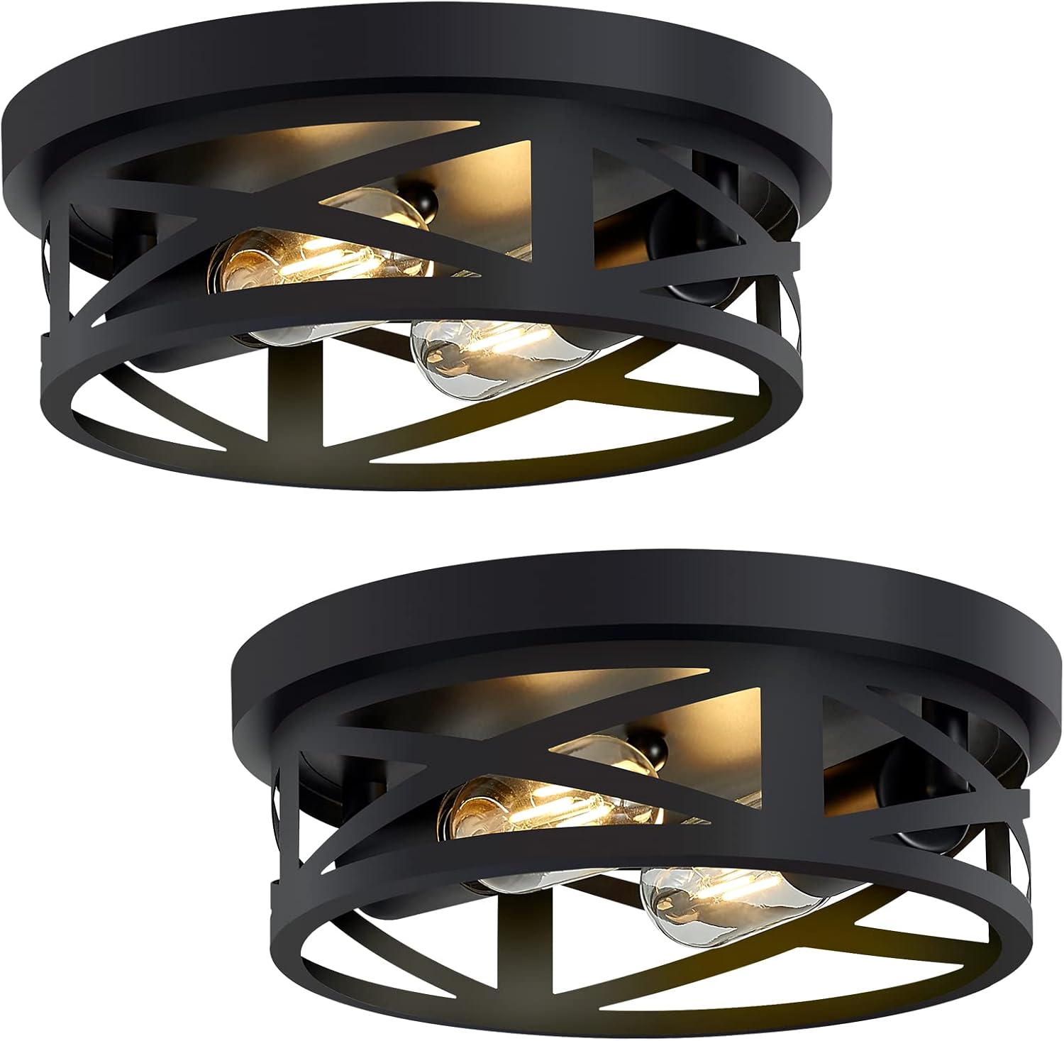 Flush Mount Ceiling Light Fixture,Black 2-Light Hallway Light Fixtures Ceiling,Light Fixtures Ceiling Mount for Farmhouse,Kitchen,Hall (2 Pack) - Grand Goldman