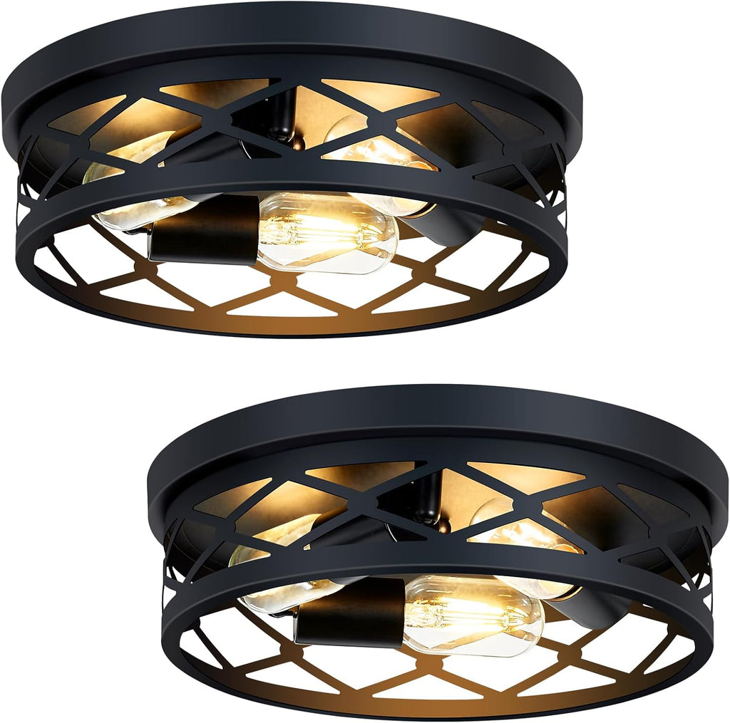 Flush Mount Ceiling Light Fixture,Black 2-Light Hallway Light Fixtures Ceiling,Light Fixtures Ceiling Mount for Farmhouse,Kitchen,Hall (2 Pack) - Grand Goldman