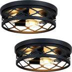 Flush Mount Ceiling Light Fixture,Black 2-Light Hallway Light Fixtures Ceiling,Light Fixtures Ceiling Mount for Farmhouse,Kitchen,Hall (2 Pack) - Grand Goldman