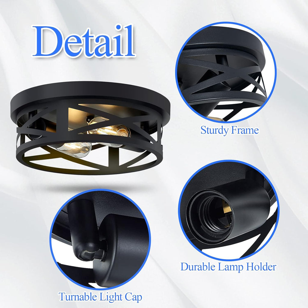 Flush Mount Ceiling Light Fixture,Black 2-Light Hallway Light Fixtures Ceiling,Light Fixtures Ceiling Mount for Farmhouse,Kitchen,Hall (2 Pack) - Grand Goldman