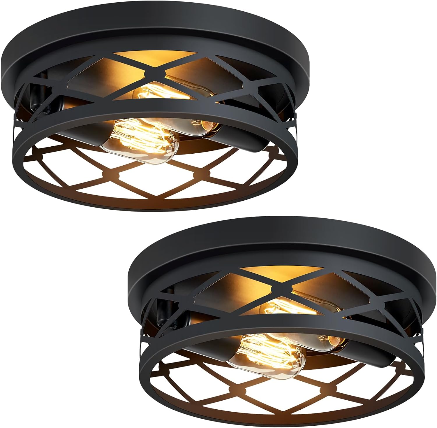 Flush Mount Ceiling Light Fixture,Black 2-Light Hallway Light Fixtures Ceiling,Light Fixtures Ceiling Mount for Farmhouse,Kitchen,Hall (2 Pack) - Grand Goldman