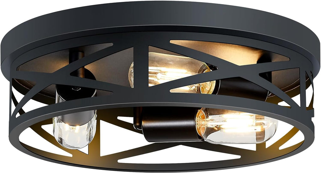 Flush Mount Ceiling Light Fixture,Black 2-Light Hallway Light Fixtures Ceiling,Light Fixtures Ceiling Mount for Farmhouse,Kitchen,Hall (2 Pack) - Grand Goldman